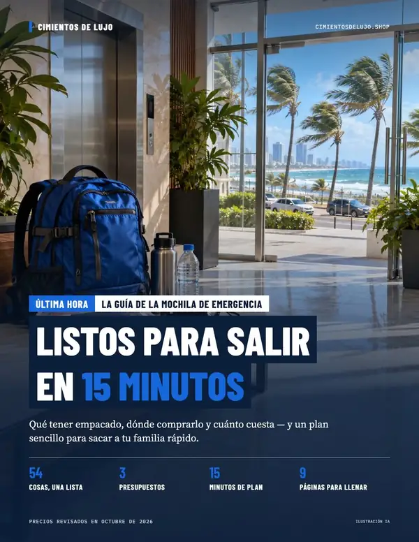 Portada de Listos en 15 minutos, La guía de la mochila de emergencia